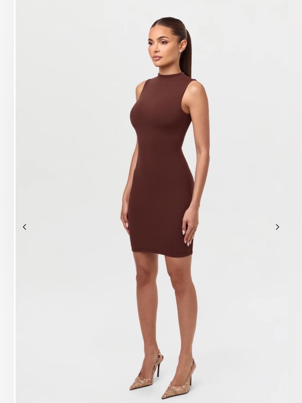 Sleeveless Mock Neck Bodycon Dress in Chocolate Brown
